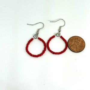 Small beaded hoop earrings red seed bead earrings handmade